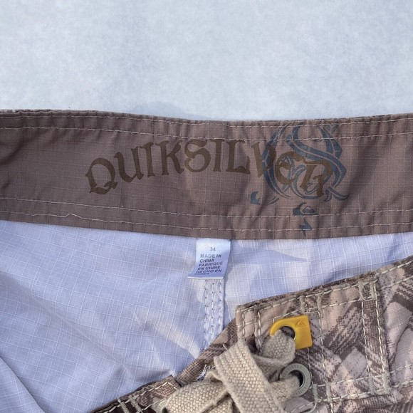 Quicksilver Swim Trunks Mens 34 Tan Floral Hawaiian Stretch Bathing Suit Pool - Picture 5 of 10